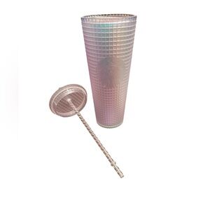 2022 STARBUCKS White Frosted Iridescent Grid Soft Touch Venti 24 oz Tumbler EUC!
